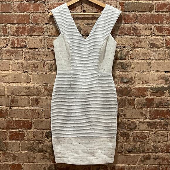 Badgley Mischka Blue and White Striped Sparkle Mini Dress Size 4 - Picture 1 of 8